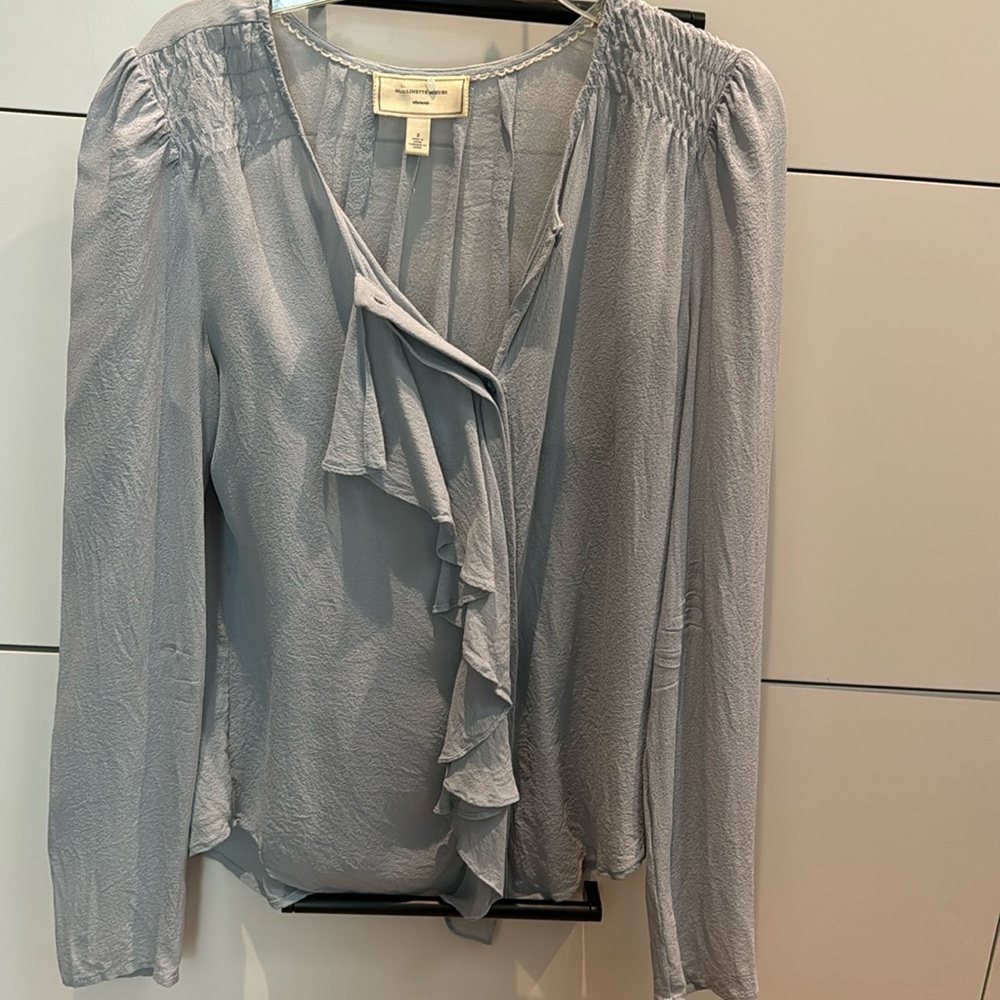 Moulinette Soeurs light blue blouse size 2 100% silk